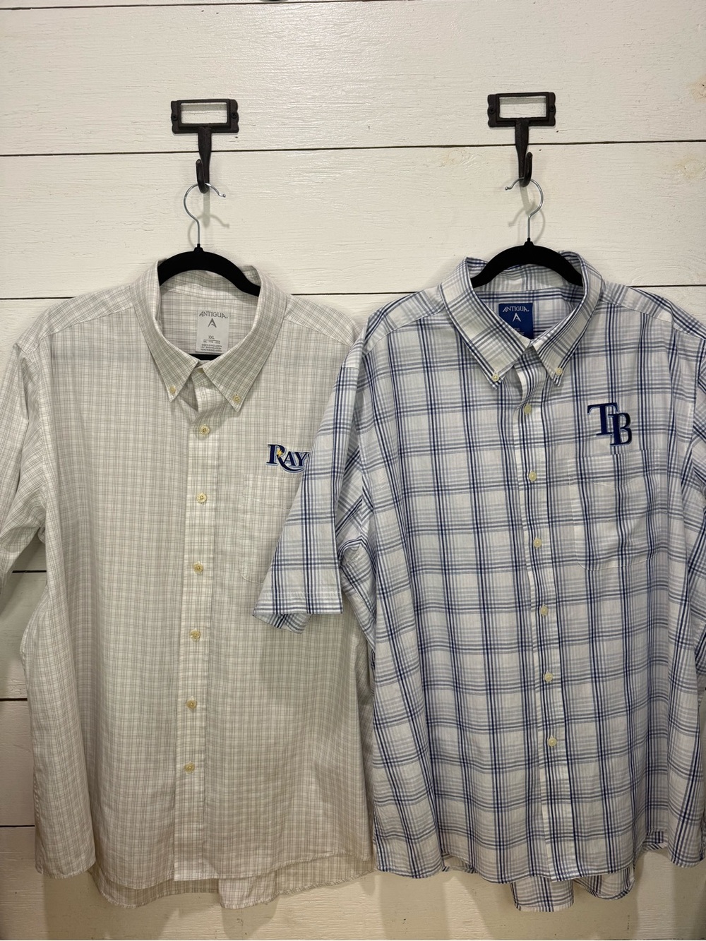 Set of 2 Antigua Tampa Bay Rays MLB Plaid Button-Down Shirt Short Sleeve XXL Cot